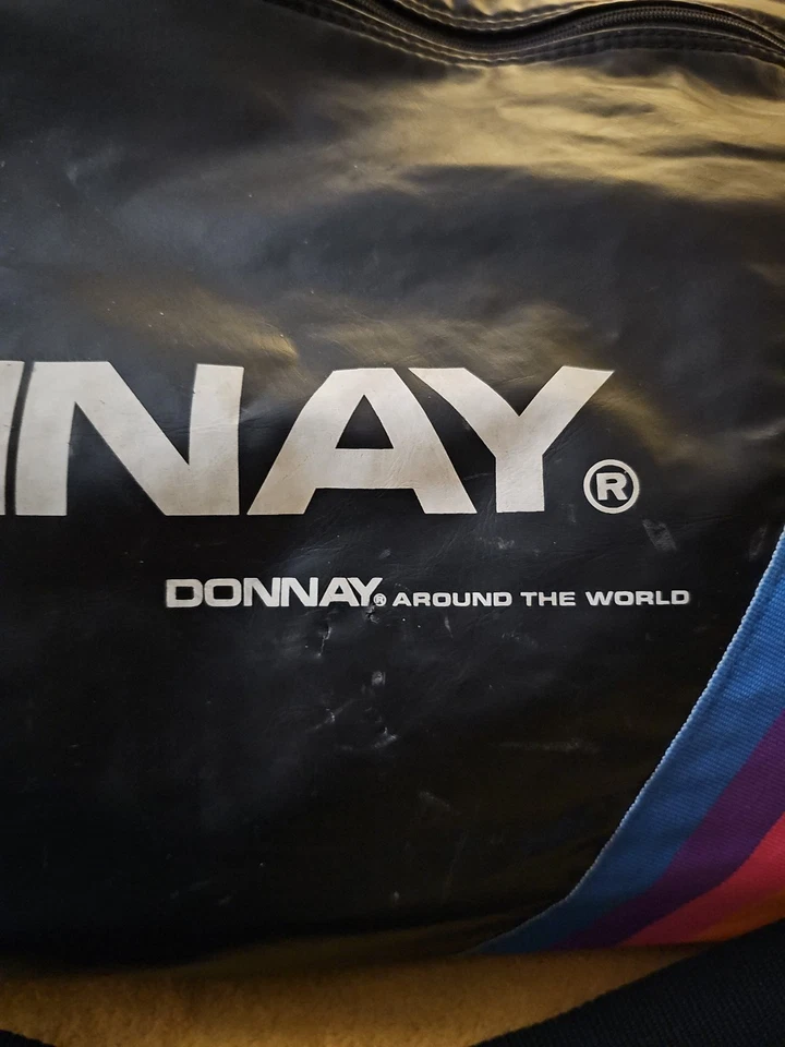 Donnay Duffle Bag Faux Black Leather 1980s Tennis 22" Around The World Vintage - Image 2 of 4