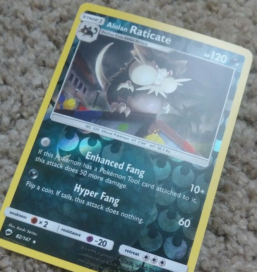 Alolan Raticate (82/147) Reverse-Holographic Pokemon card