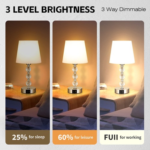 Bedside Table Lamp Touch Bedroom Crystal Nightstand USB Charger 3 Way Dimmer - Picture 6 of 15