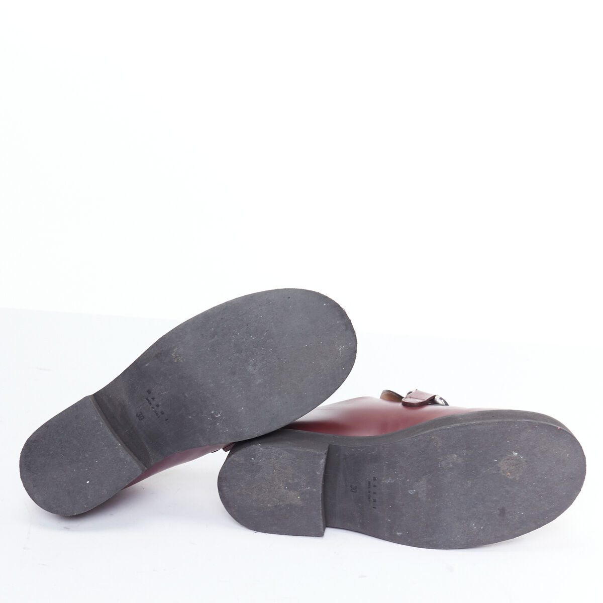 MARNI burgundy black leather silver chunky buckle loafers MARNI burgundy black leather silver chunky buckle loafers
