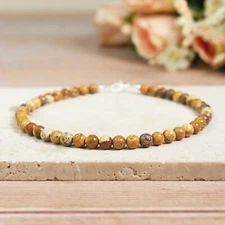 Picture Jasper Dainty Anklet 4mm Round Gemstone Beads Healing Crystal Gifts