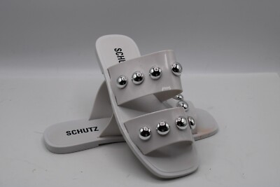 Schutz Lizzie Women's Jelly Slide Sandals White w/ Silver