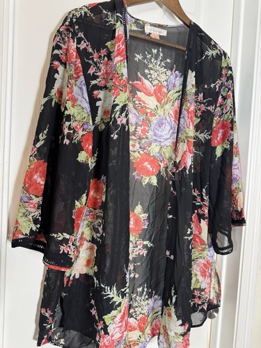 BOG Collective Floral Kimono XS/S Dark Floral Asian Fairy Spring Whimsigoth - Picture 4 of 7