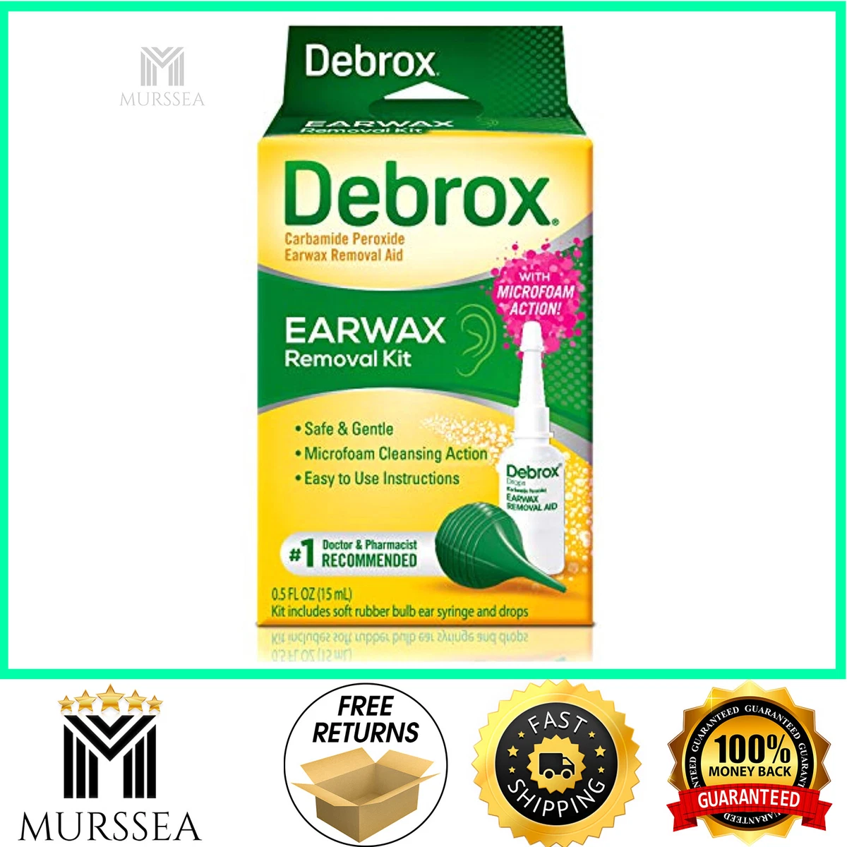 DEBROX EARWAX REMOVAL KIT Includes Ear Drops Bulb Ear Syringe