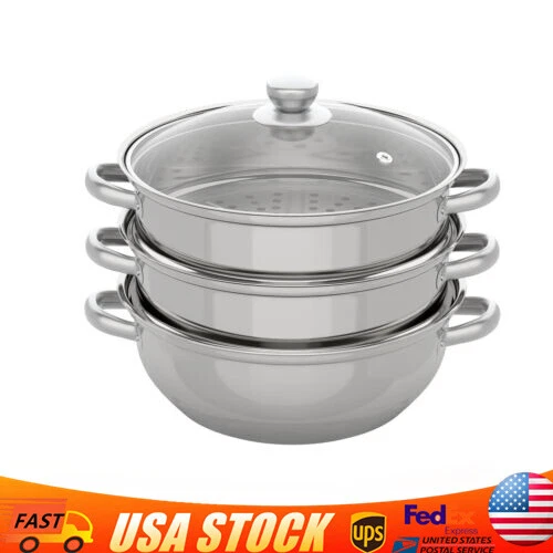 3 Tier Stainless Steel Steamer Cooker Steam Pot Kitchen Food Cooking with Lid