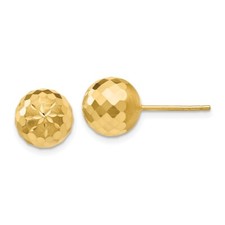 14k Yellow Gold 9mm Diamond-cut Mirror Ball Stud Earrings Perfect Gift for Her