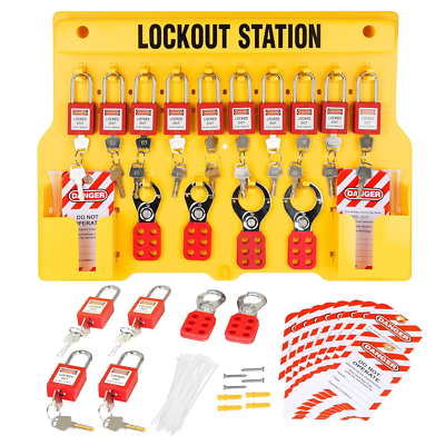 #ad Lockout Tagout Station with Loto Devices Lock Out Tag Out Kit Board Include 14 P $148.99