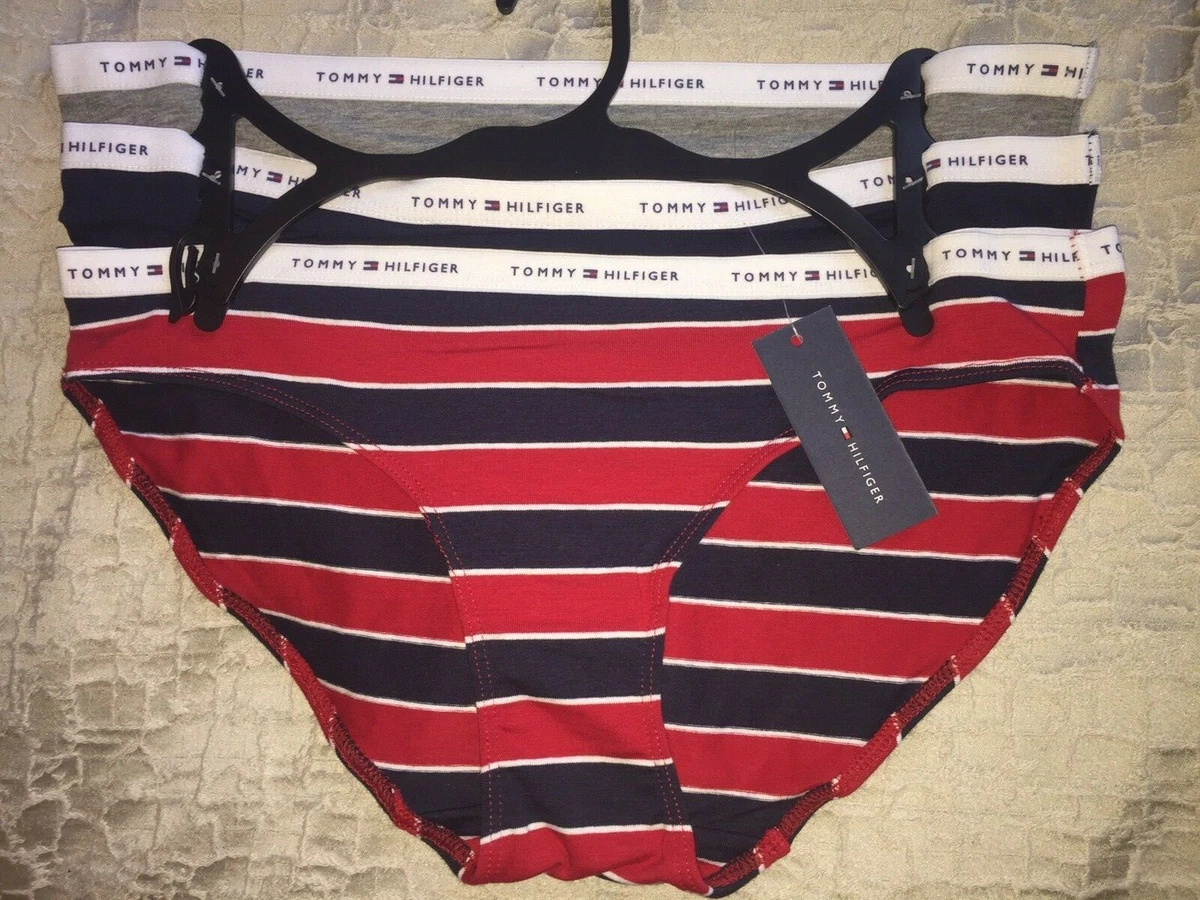 8 Womens Hilfiger BOLD STRIPE Bikini 3 Pair blue gray Panties $30 | eBay