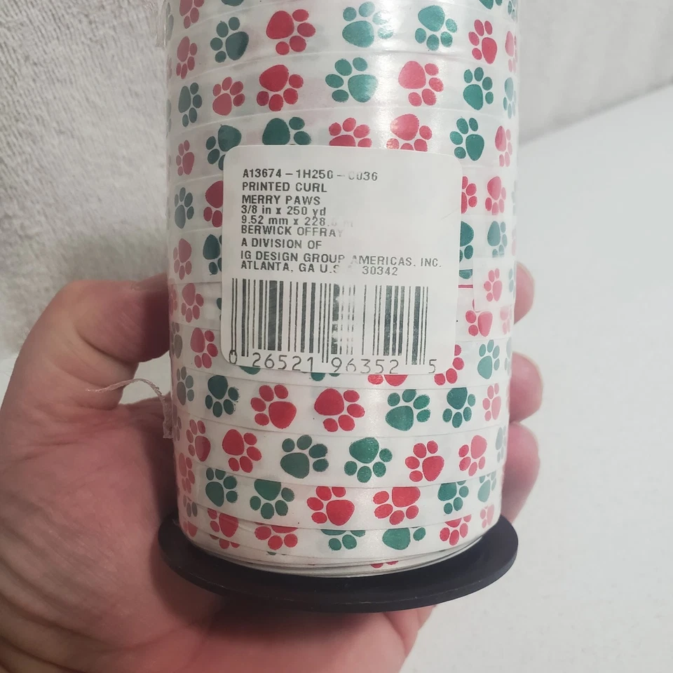 Merry Paws Smooth Curling Ribbon 3/8" Wide x 250 Yards (A13674) Berwick Offray - Image 3 of 3