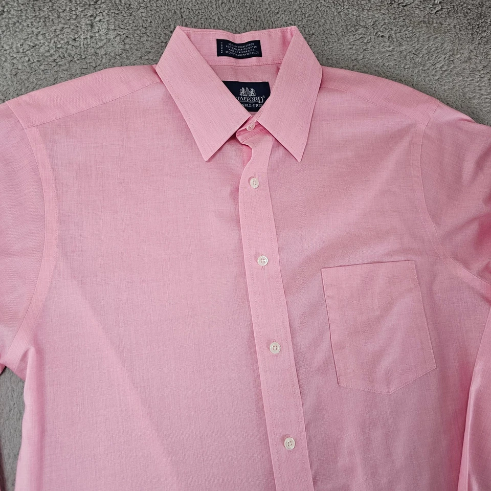 Camisa de vestir Stafford para hombre 15.5 34/35 Rosa Viaje Oxford sin arrugas Mezcla de algodón Foto 2 de 4