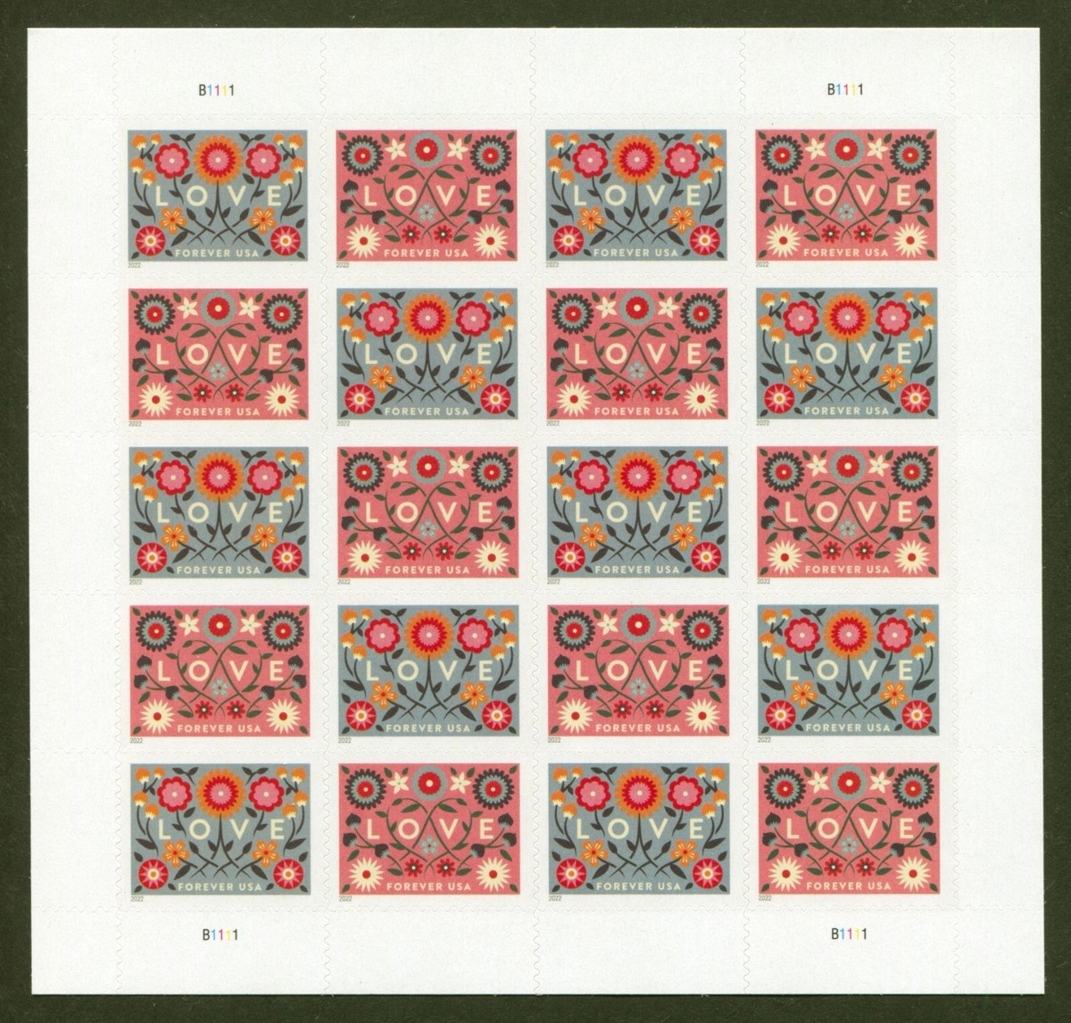 U.S. Scott# 5661c, 2022 Love Issue - Pane of 20, VF MNH, No Faults