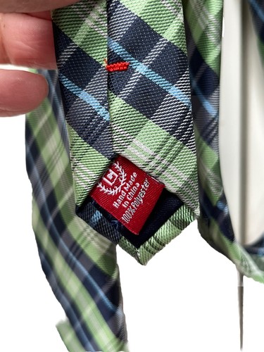 Chaps Boys Necktie Leaf Green Dark Light Blue White Plaid Tie 2.5" Wide x 48" - Picture 5 of 6