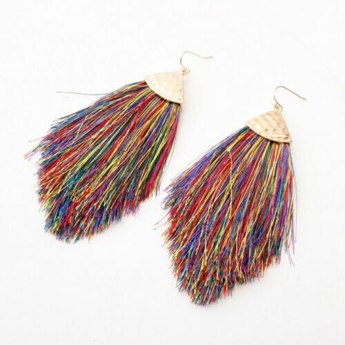 Gioielli Pendenti Bohemien Gancio Grosso Frangia Orecchini Nappa Lunghi Donna Goccia Boho - Foto 20 di 26