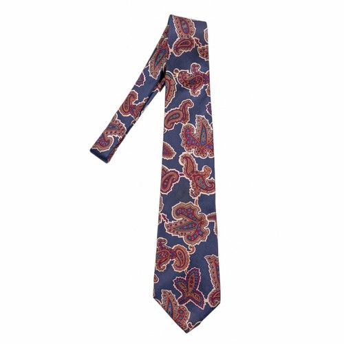 Chaps Ralph Lauren Silk Tie Blue Orange Paisley 4" Classic Vintage Necktie USA - Picture 3 of 5