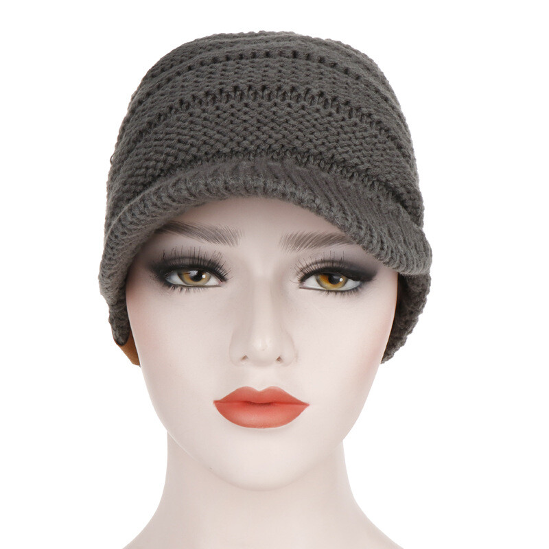 Mens Winter Wool Blend Cap Visor Brim Beanie with Bill Knit Baseball