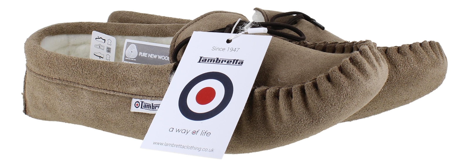 SAOLA Pantofole mocassino uomo Lambretta tortora morbide fatte a mano inglesi foderate in pelle