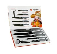 Alpina KüChenmesser Set Brotmesser Fleischmesser SchäLer Santoku Kochmesser 6Tlg