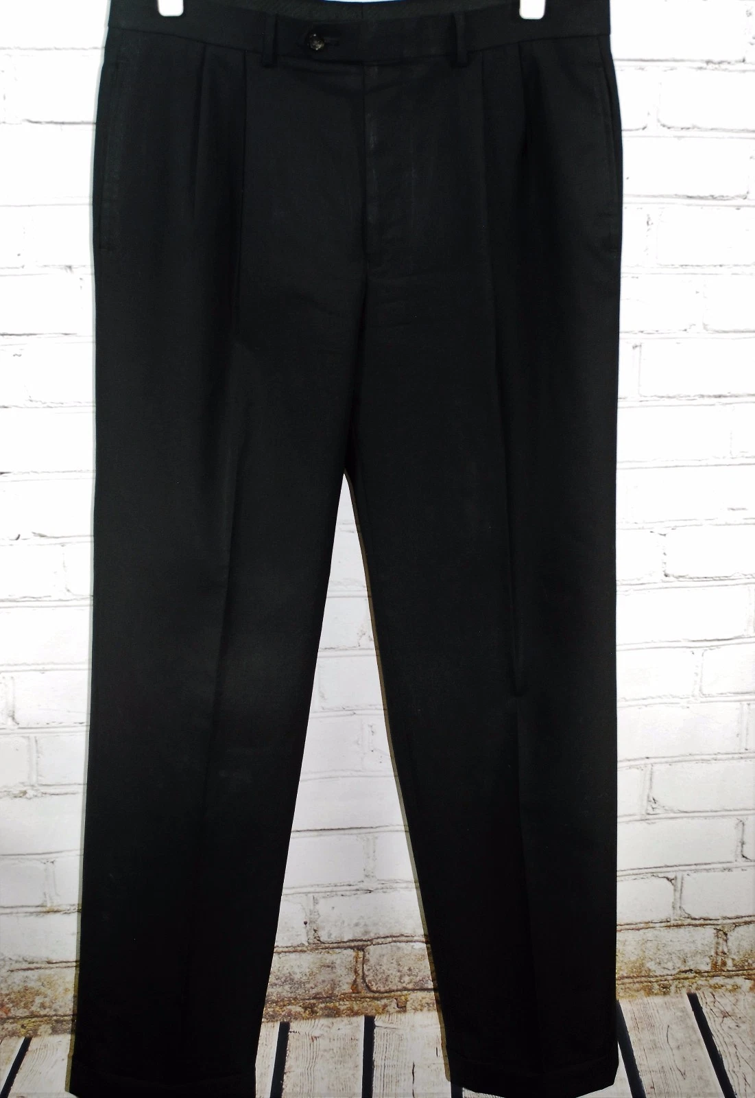 Ralph Lauren 100% Wool Men's Dress Pants 34W x 32L Black Pleat Front Lightweight