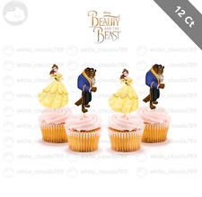 12 Beauty and the Beast Cupcake Topper Bella Food Pick Favor Party Birthday