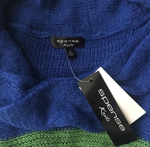 NWT Spense Knits Cowl Neck Top Greek Isle Blue Green Stripe S/S Size Small $58 - Picture 6 of 8