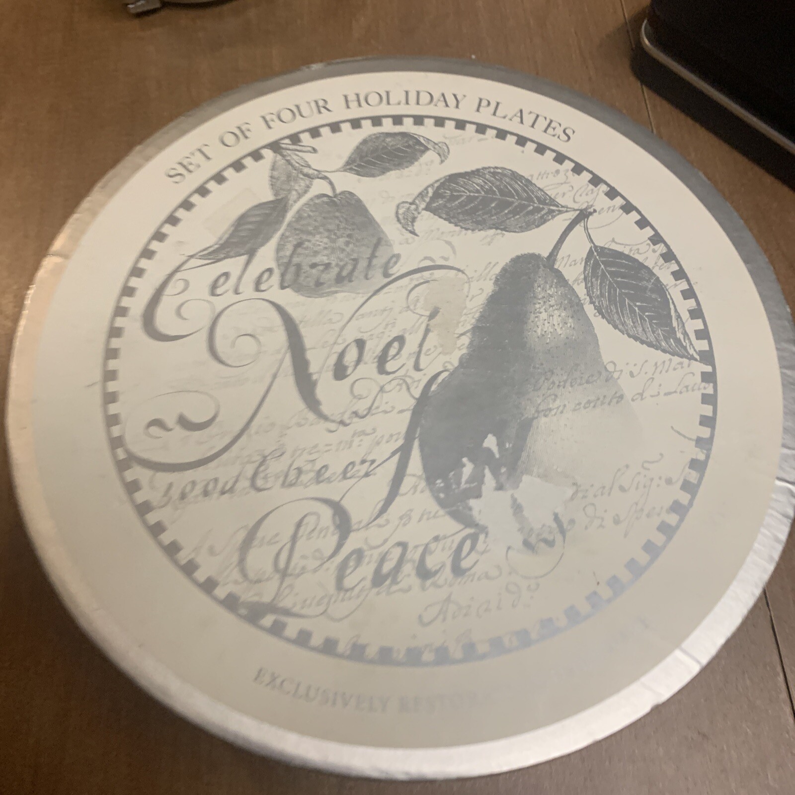 4 RESTORATION HARDWARE Silver PEAR HOLIDAY Salad DESSERT PLATES (Bin 57