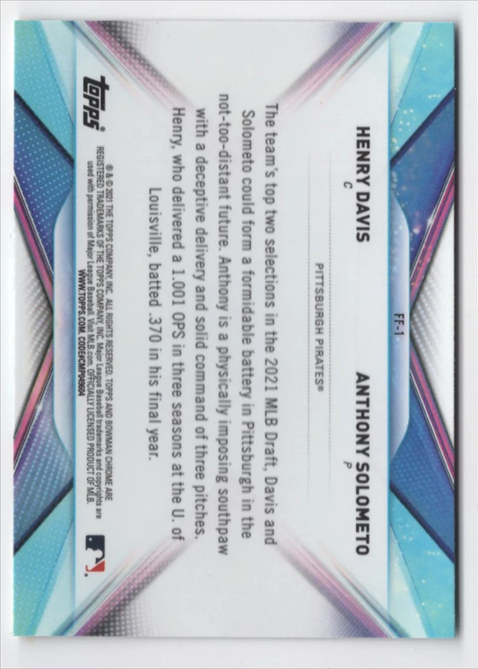 2021 Bowman Draft Franchise Futures Henry Davis/Anthony Solometo - Pittsburgh - Image 2 of 2