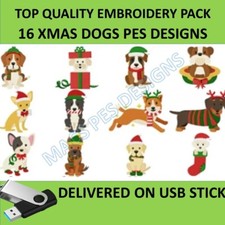Weihnachten Hunde 16 PES Motive auf USB Motive Maschine Stickdateien Bruder