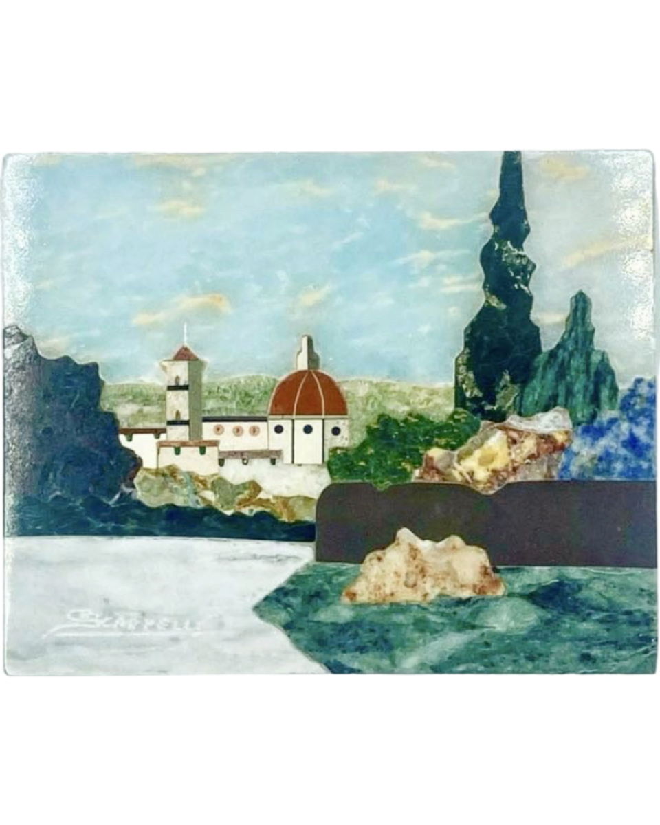 Signed Renzo Scarpelli Pietra Dura Stone Mosaic Tile Italian