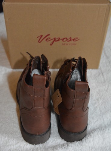 Vepose Women's Ankle Boots Low Heel, Lace Up Fashion Combat Booties size 8 - Picture 5 of 7