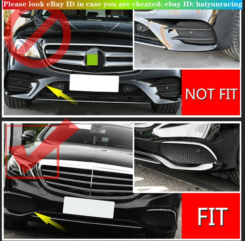 Para Mercedes Benz Clase E W213 2016-19 Cromo ABS Tapa Parachoques Delantero Moldura Borde Foto 2 de 4