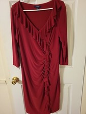 Womens LARGE Red Chaps Dress with Ruffles