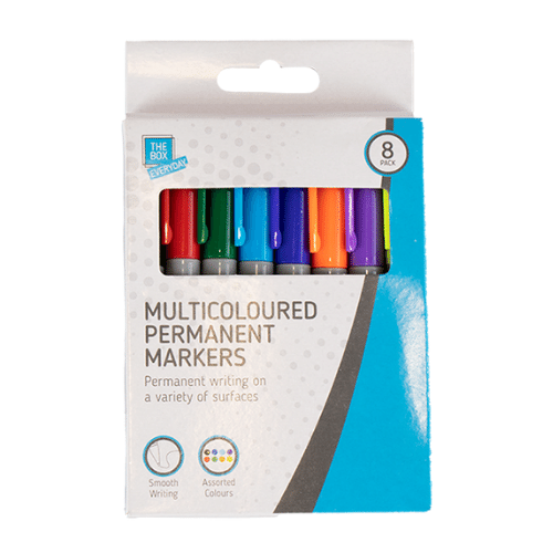 Pack of 8 MultiColoured Permanent Markers. Smooth Writing.