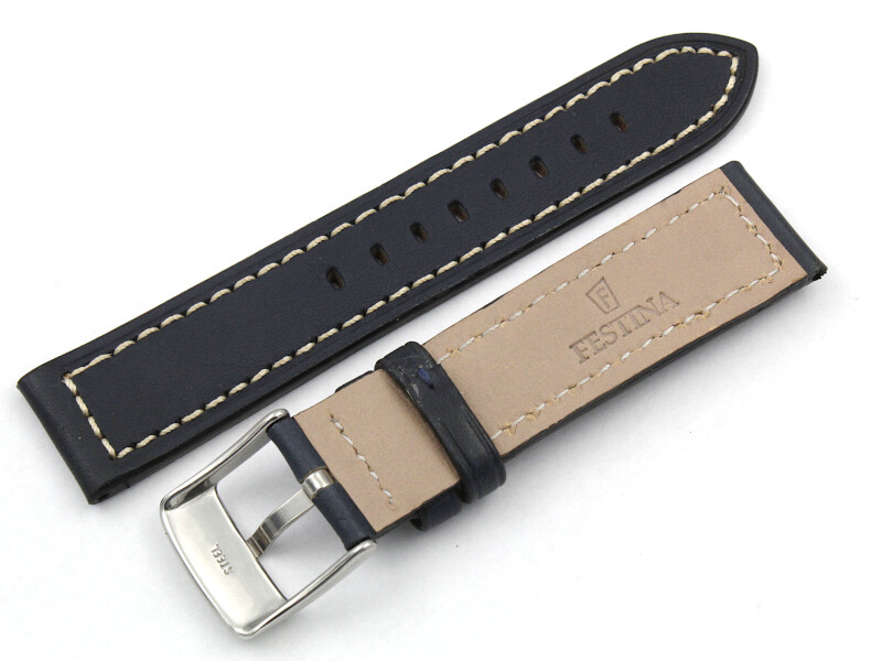 Festina Watch Strap Original Genuine Leather Blue Steel Buckle
