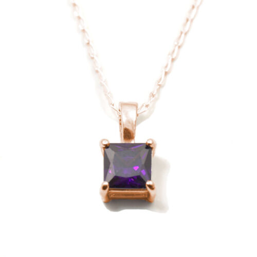 Pendant with Chain Diamond Unique 1ct Amethyst Princess Cut 9ct Gold - Picture 11 of 13