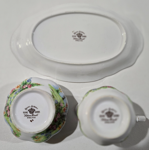 Set zuccheriera e vassoio aperto Royal Albert argento betulla piccola cremosa Inghilterra - Foto 4 di 6