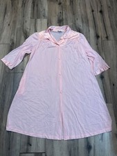 Vanity Fair Pink Long-Sleeve Button-Up Nightgown Housecoat XL Pocket