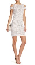 NWT $158 Eliza J Cold Shoulder Ruched Lace Dress -Ivory- Size 8 