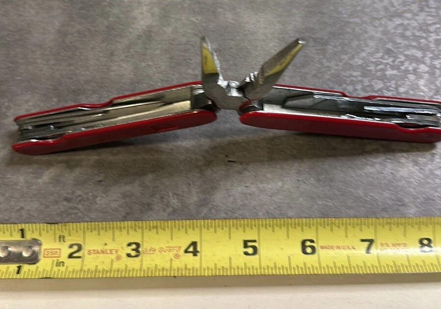 Multi Tool 9-1 Red Vintage With Case Pliers Folding Bottle Opener File Knife
