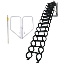 11.48ft Black Wall-mounted Attic Ladder 14 Step Attic Folding Ladder Loft Stairs