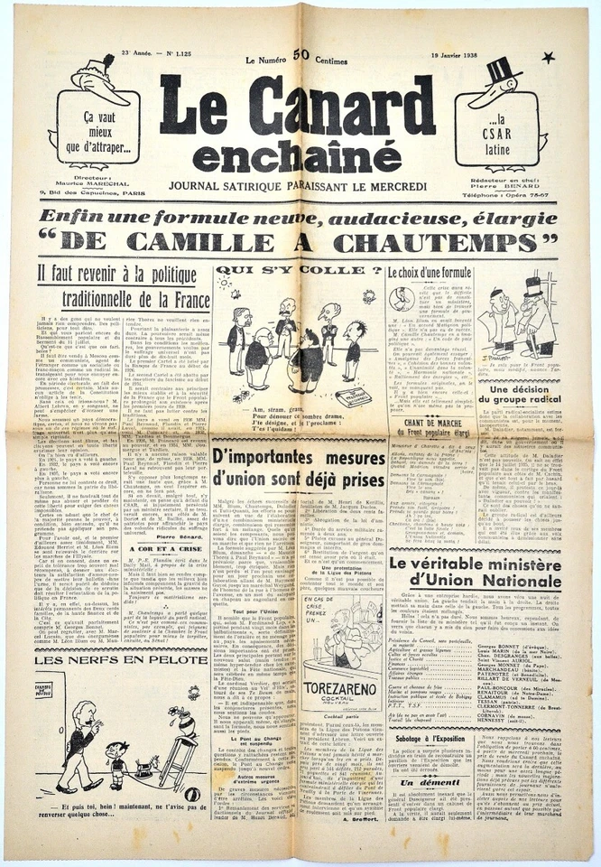 Le CANARD ENCHAINE numero 1125 - 19/01/1938 - Photo 1/1