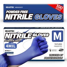 Beastek Nitrile Exam Gloves, 4.0 Mil 100 Pcs Powder-Free Latex-Free Medical C...