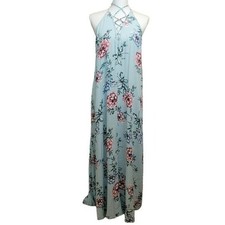 Show Me Your MuMu Pastel Floral Crisscross Top Halter Maxi Dress in Large