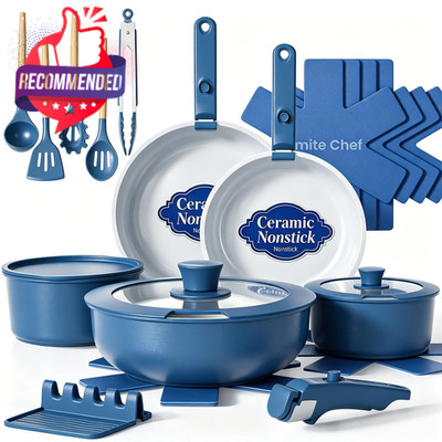 Pots And Pans Set Non Stick, 21 Pcs Ceramic Cookware Set With Detachable