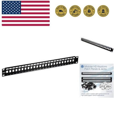 24-Port Blank Keystone 1U Patch Panel, 1U 19'' Metal Rackmount Housing, Recomm...