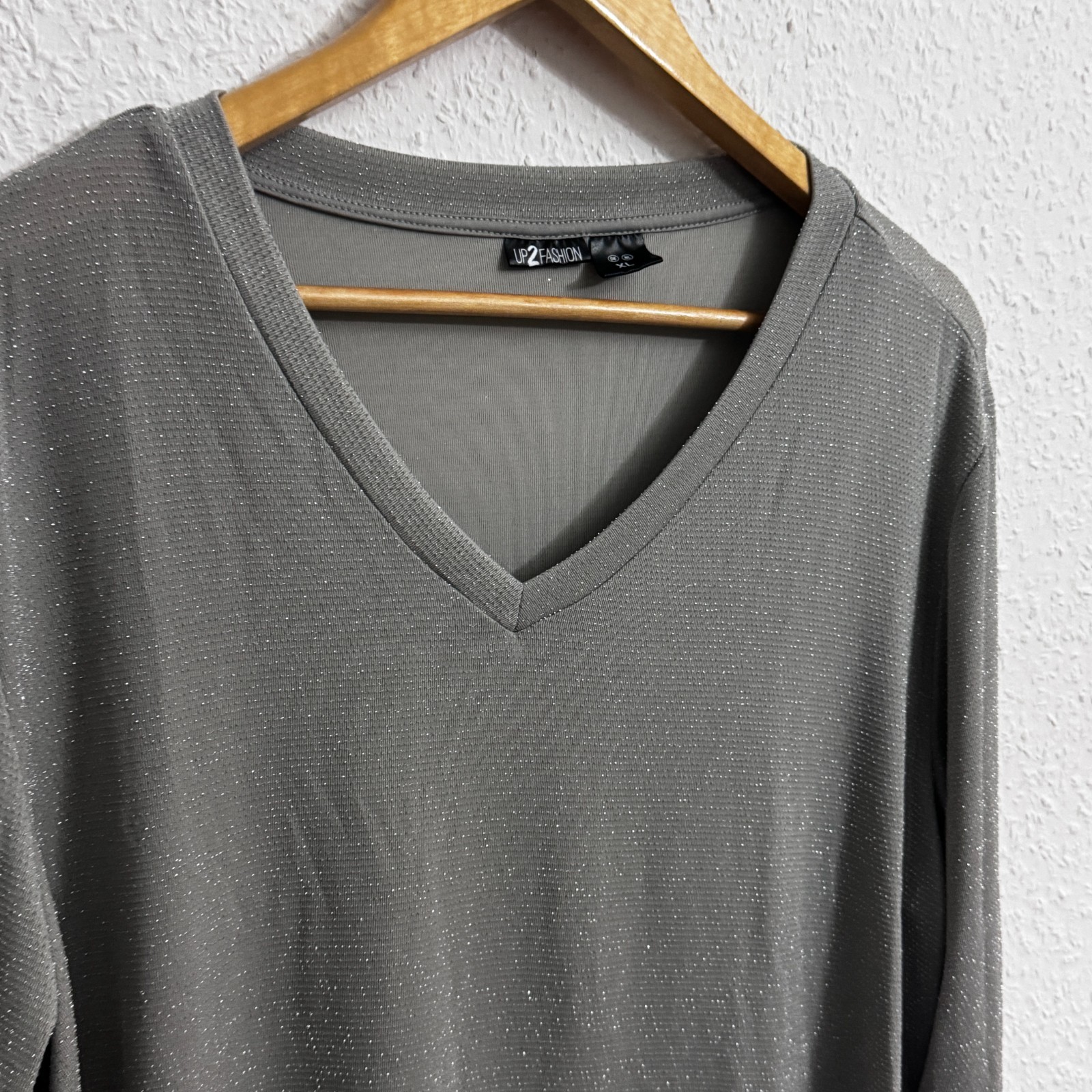 UP2FASHION Metallic Grey V Neck Top (Size XL) image 4