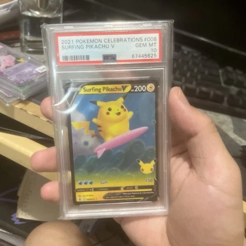 Pokemon SWSH Celebrations Surfing Pikachu v 2021 #008/025 PSA 10