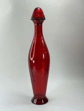 Tall Red Glass Decor Bottle with Corked Lid