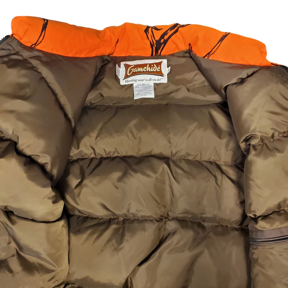 GAMEHIDE Jacket Mens XL Orange Black Camo Puffer Down Full Zip Hunting Outdoor - Image 4 of 4