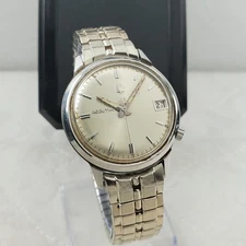 VINTAGE 1960'S BULOVA ACCUTRON TUNING FORK DATE CLASSIC SILVER TONE MEN'S WATCH 