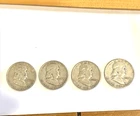 4 Franklin Half Dollars 1954D 90% SILVER circulated, ungraded, very good